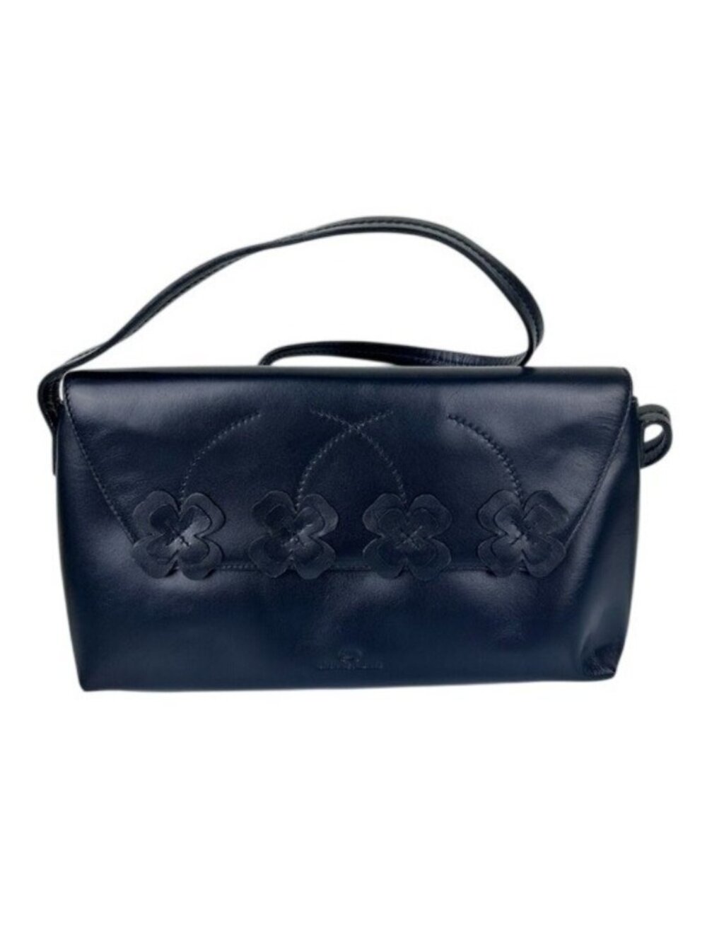 Etienne Aigner Black Floral Appliqué Leather Shoulder Bag Purse Classic Chic